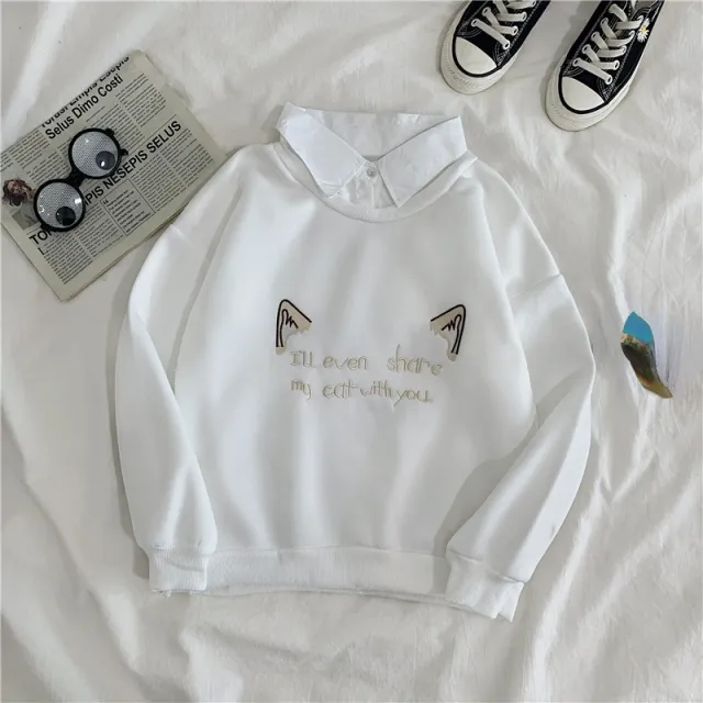 High School Students Fashion Casual Sweater Fleece Two piece Set White Top - Shop at LoveMi