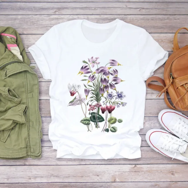 Flower Fashion Print White Short Sleeve Gh69O - Shop at LoveMi