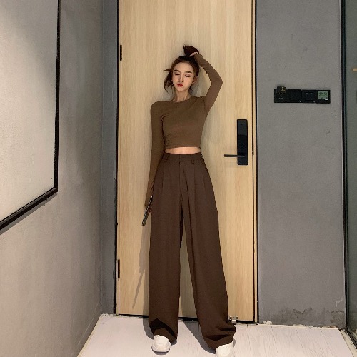 Hong Kong Style Drape Wide-leg Pants, Waist Casual Pants, Straight Mopping Trousers, Suit Pants