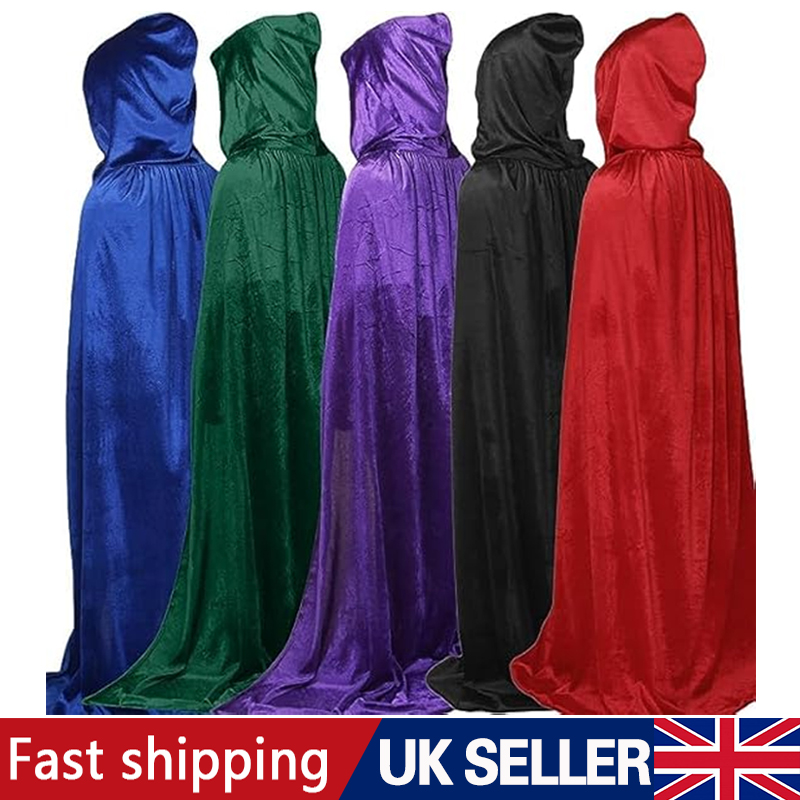 Halloween Hooded Velvet Cloak Robe Medieval Witchcraft Cape Vampire Costume — image 3