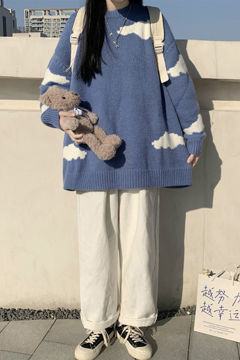 Warm Preppy Sweet Loose Crewneck Sweater