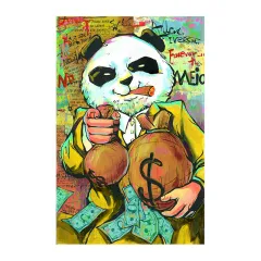 Purple Panda Funny Picture Money Bag Canvas Painting - Yellow - View 1