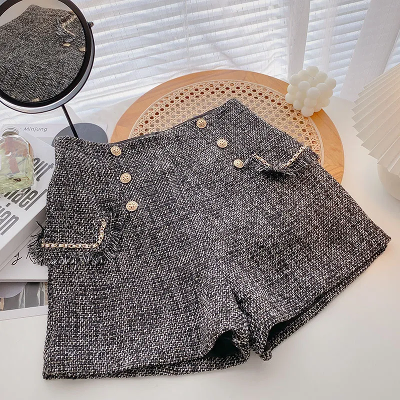 Double Breasted High Waist Shorts Women's New Temperament Slim - Black