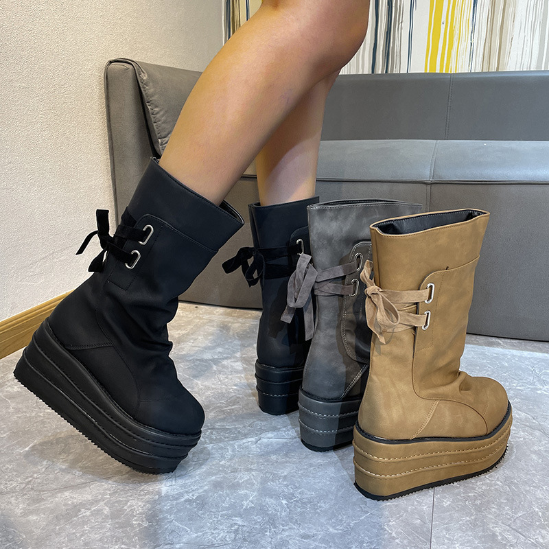 New Thick Sole Raised Round Toe Plus Size Women's Boots