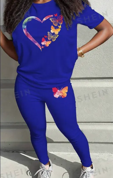 Heart Shaped Colorful Butterfly Print Romantic Outfit For Valentine's Day Summer And Spring - Blue