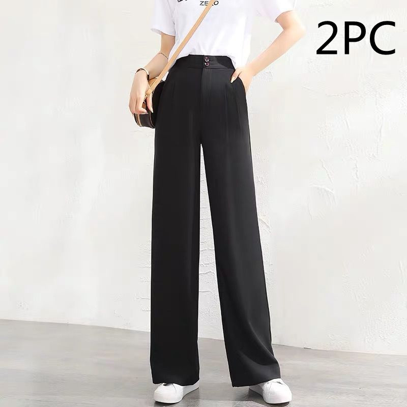 Loose And Slim Straight Casual Mopping Chiffon Suit Pants Black 2Pc - Shop at LoveMi