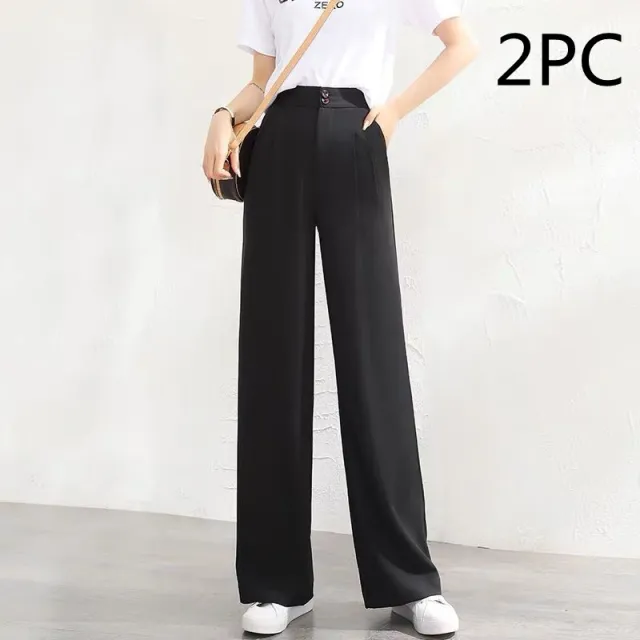 Loose And Slim Straight Casual Mopping Chiffon Suit Pants Black 2Pc - Shop at LoveMi