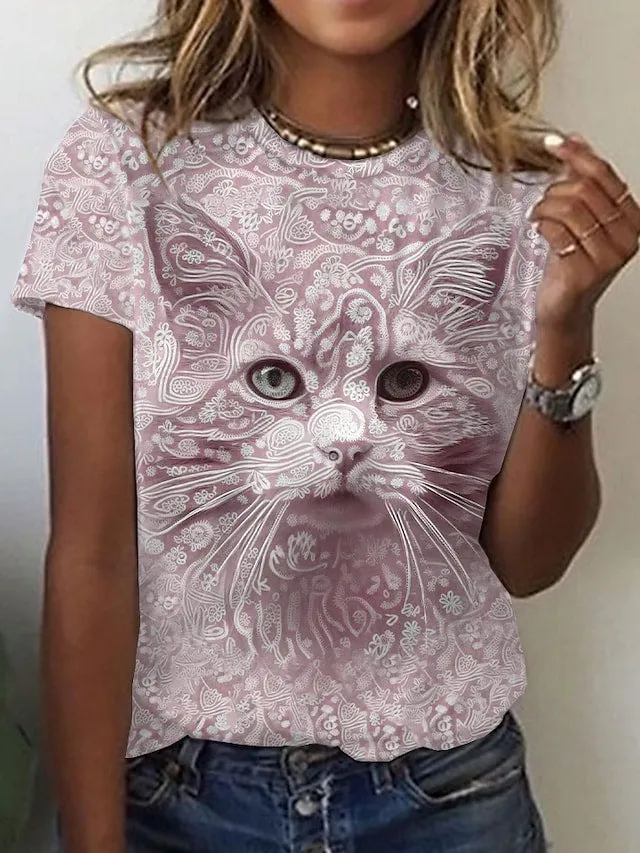 Printed Street Short Sleeve Sports T-shirt For Women - A-4Xl