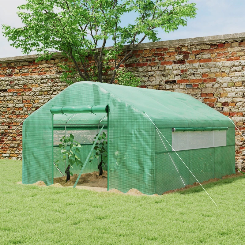 Tunnel Greenhouse Hoop House With Upgraded Galvanized Steel Frame And Large Windows, Green