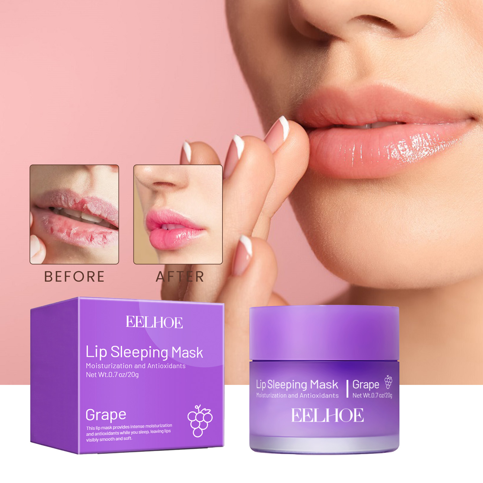 EELHOE Lip Sleeping Mask Moisturizing Hydrating Gentle Exfoliating Dead Skin Plumping Full Smooth Lip Mask image 4
