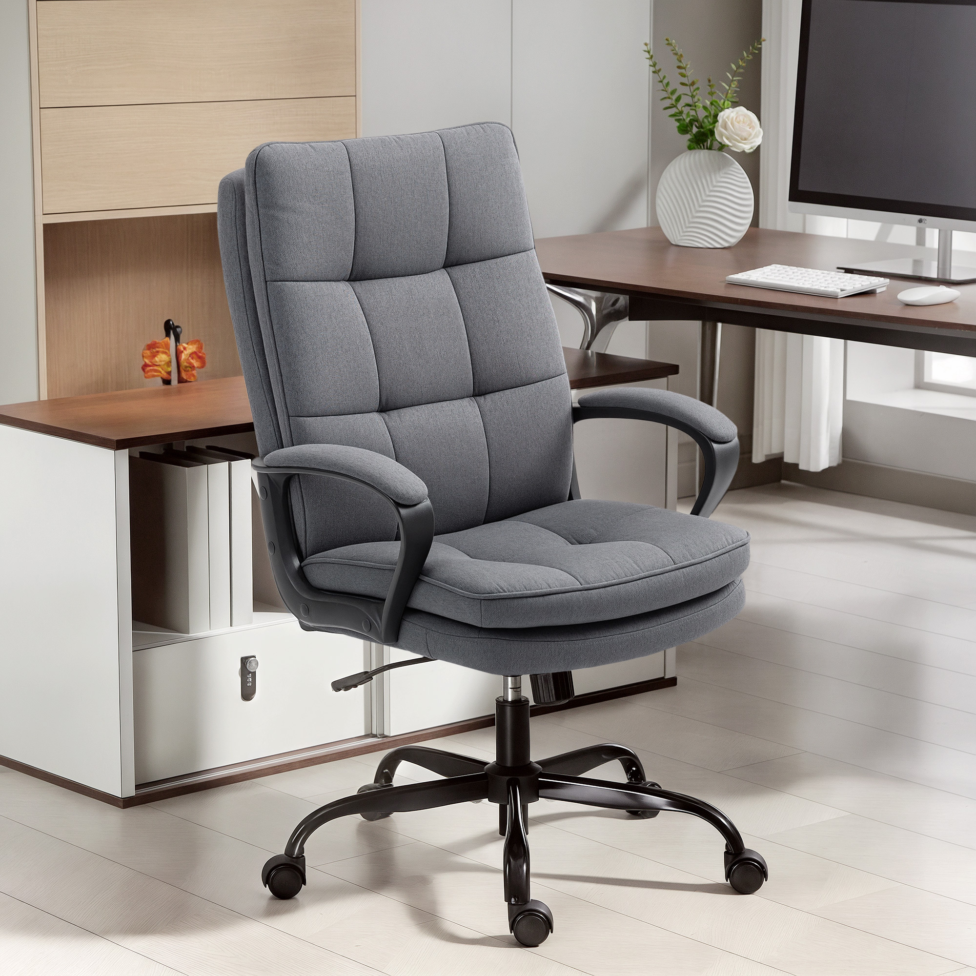 Double Layer Soft Cushion Linen Texture Office Chair — image 3