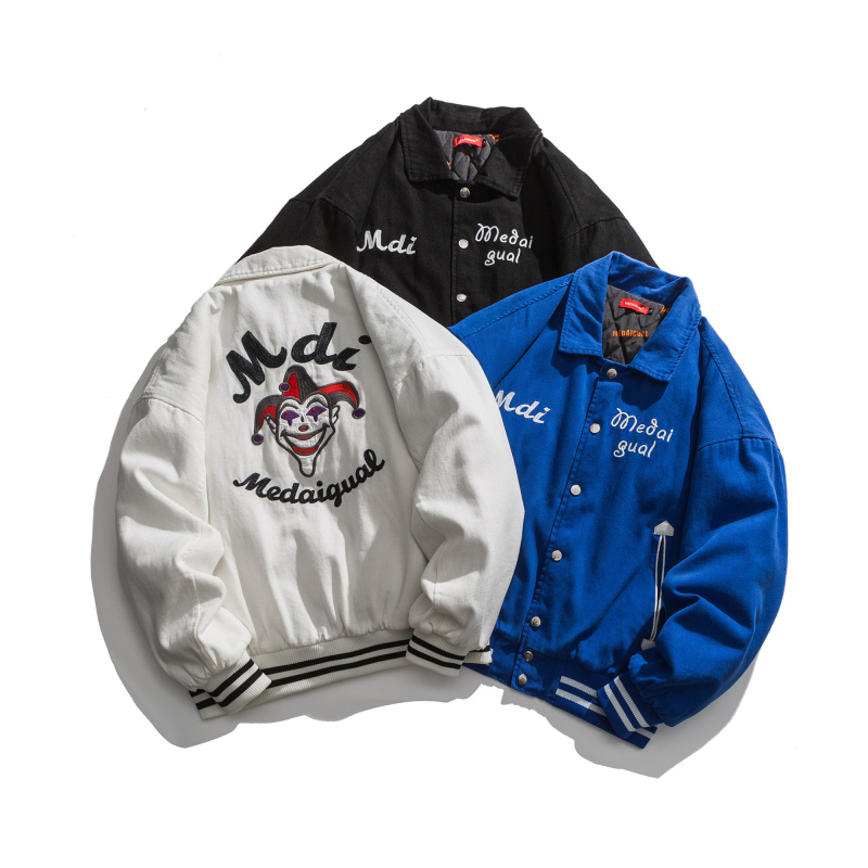 Clown Embroidery Drop Shoulder Profile Lapel Thick Coat Men