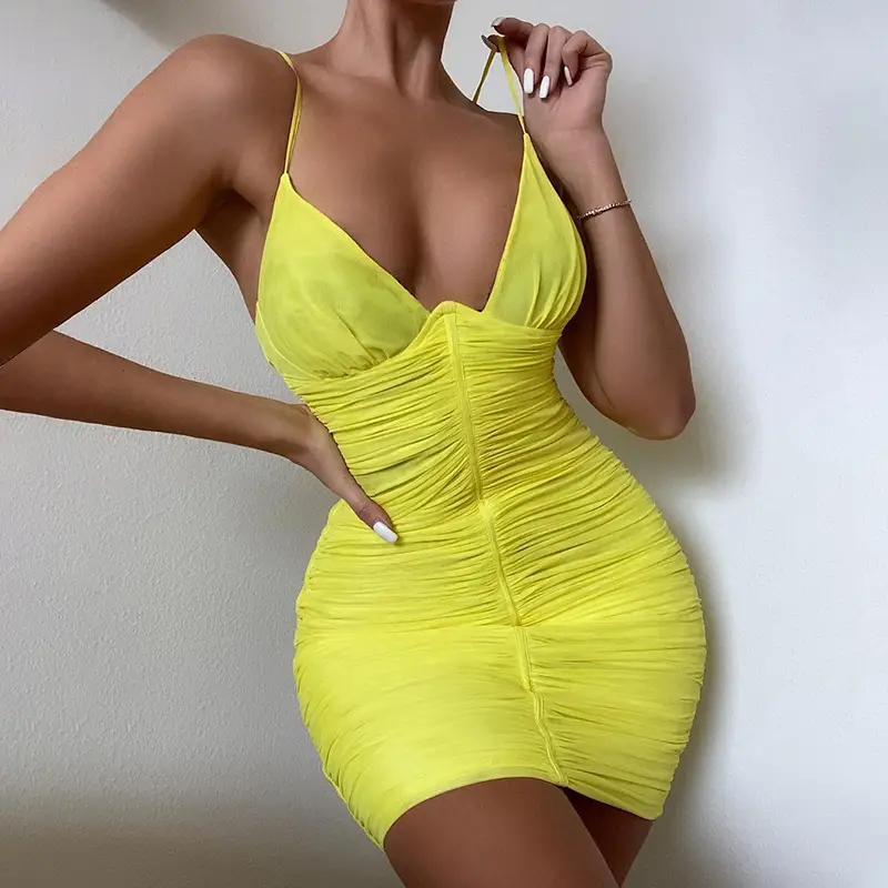 Polyester Street V-neck Mesh Dress