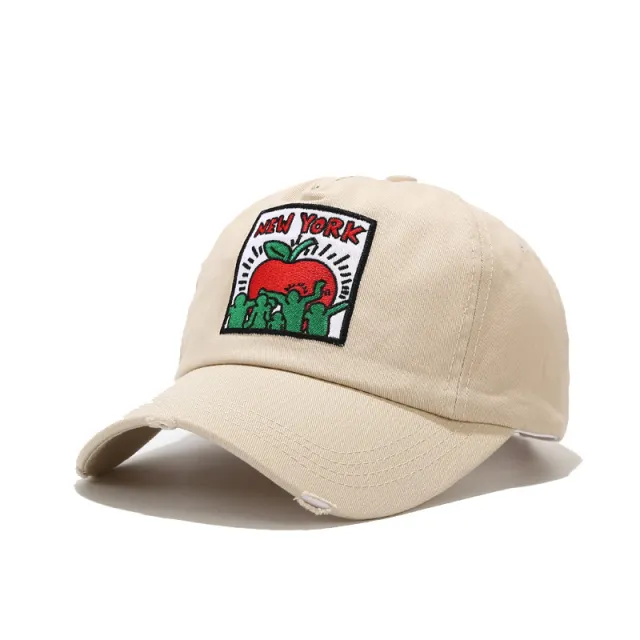 Embroidery Patch Retro Hole Dome Baseball Cap Student Sun Hat Khaki - Shop at LoveMi