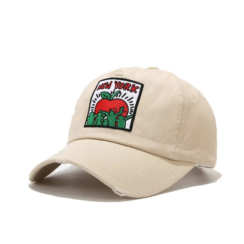 Embroidery Patch Retro Hole Dome Baseball Cap Student Sun Hat - Khaki