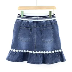 Denim Skirt Fashion Elastic Embroidery Women - Blue - View 1