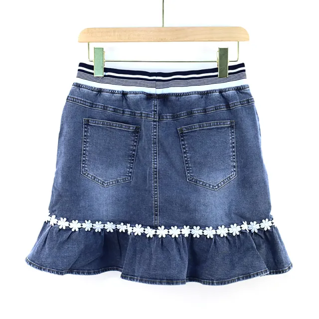 Denim Skirt Fashion Elastic Embroidery Women Blue - Shop at LoveMi