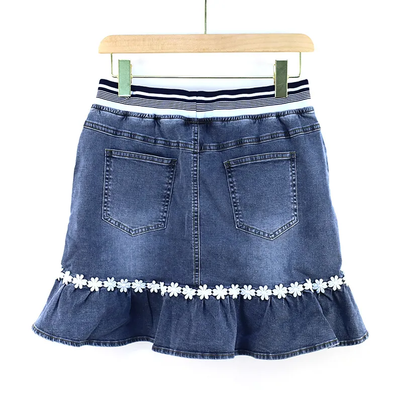 Denim Skirt Fashion Elastic Embroidery Women - Blue