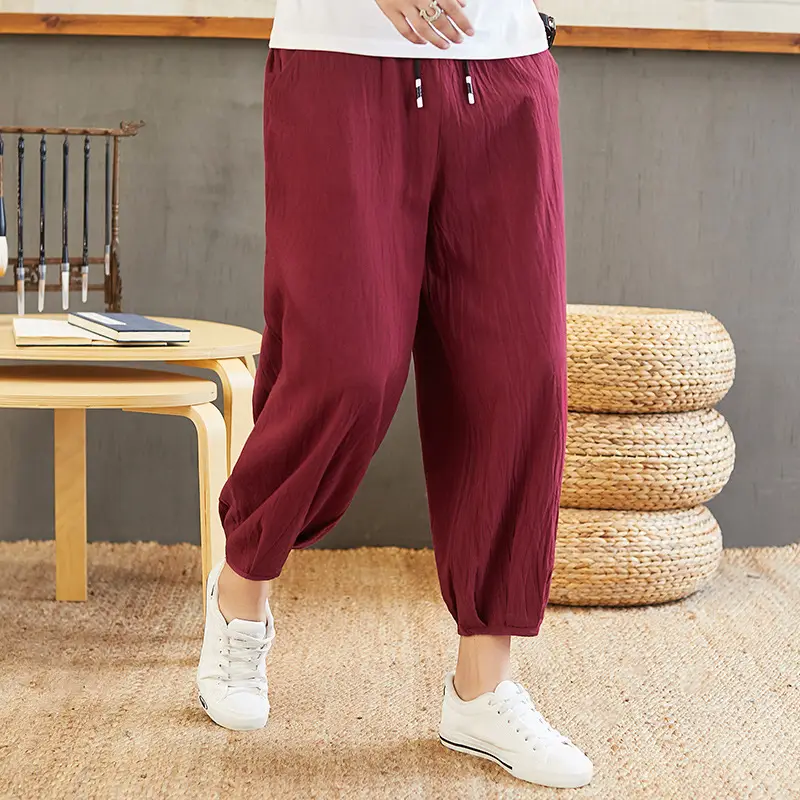Men's Chinese Style Wide-leg Pants Cotton Linen