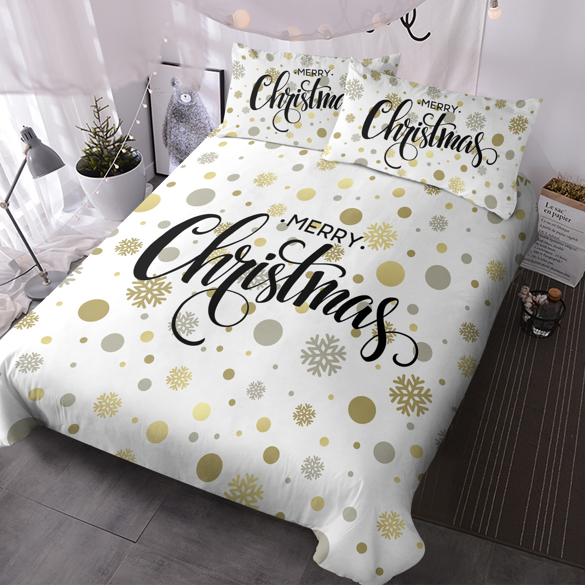 Duvet Cover Set Christmas Theme Merry Christmas Holiday Season Luxury...