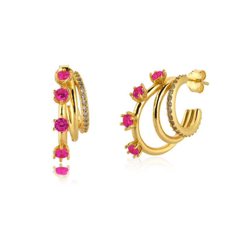 Light Luxury S925 Silver Fashion C Shape Multilayer Diamond Earrings