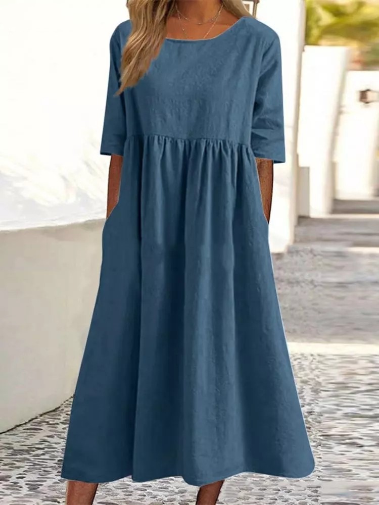 Plus size midi dress size chart reference, cotton linen fabric detail