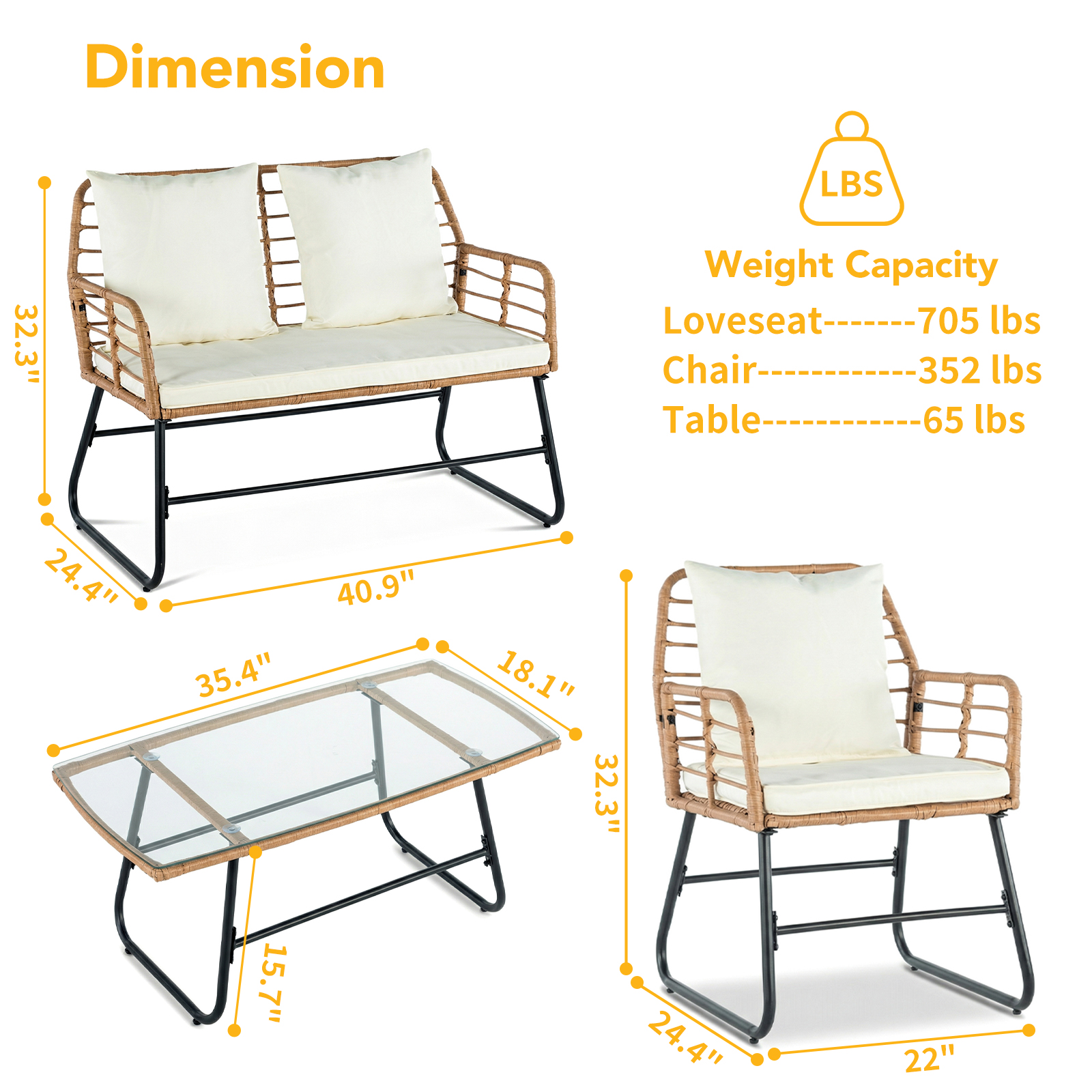 Outdoor Four-piece Garden Furniture Set, Rattan Garden Set, Equipped With Thick Interlayer Structure Cushions, Deep-set All-weather Rattan Sofa