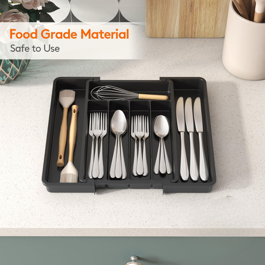Expandable Silverware Organizer Plastic Utensil Tray For Kitchen Drawer BPA Free Flatware Cutlery Holder Space-Saving Storage For Spoons Forks thumbnail 3