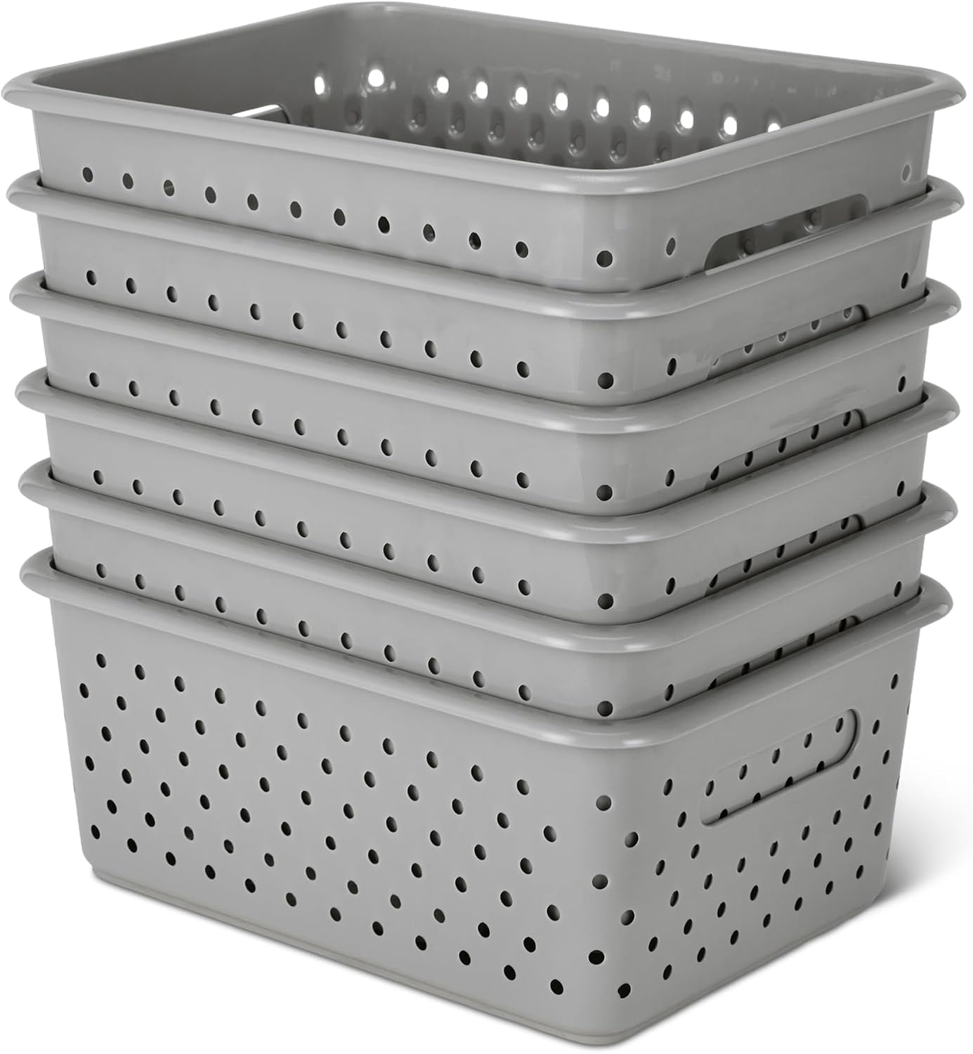 BPA Free Plastic Storage Baskets 6 Units, 9.9x7.4x4.16 Inch Gray Organizer Bins For Bathroom, Kitchen, Bedroom And Home