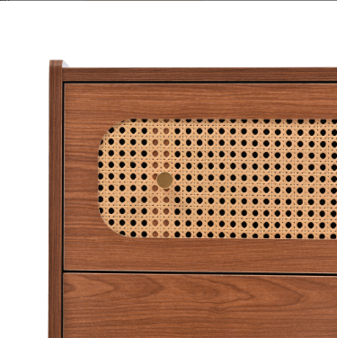 Rattan Sideboard Cabinet For Living Room, Chest Of Drawers With 6 Walnut - 40D — image 3
