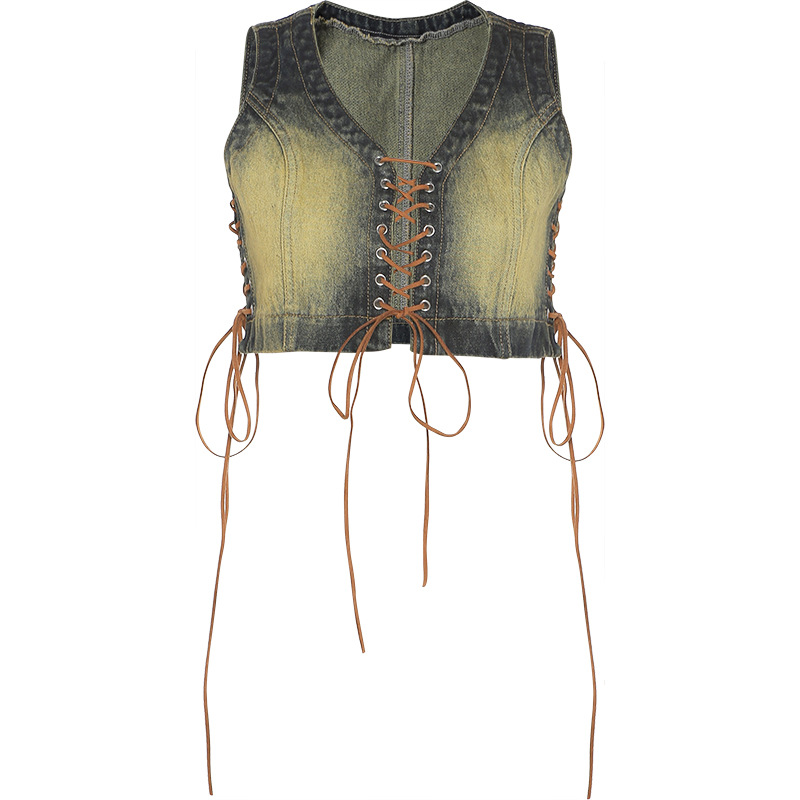 Hot Girl Suit Straps Slim-fit Short Denim Vest Looks Thin