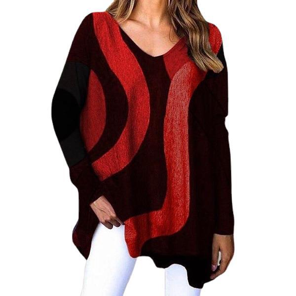 Title 3, V-Neck Pullover Long Sleeve Geometric Loose Cas...