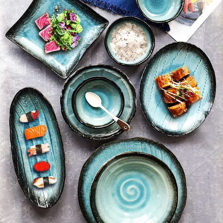 Blue Double Ear Plate Tableware