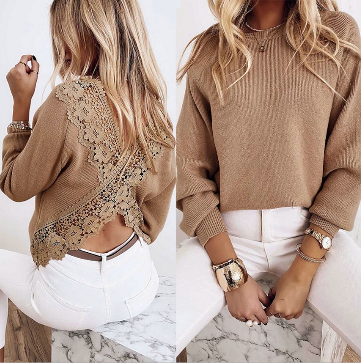 Sexy Round-neck Temperament Halter Lace Long-sleeved Top