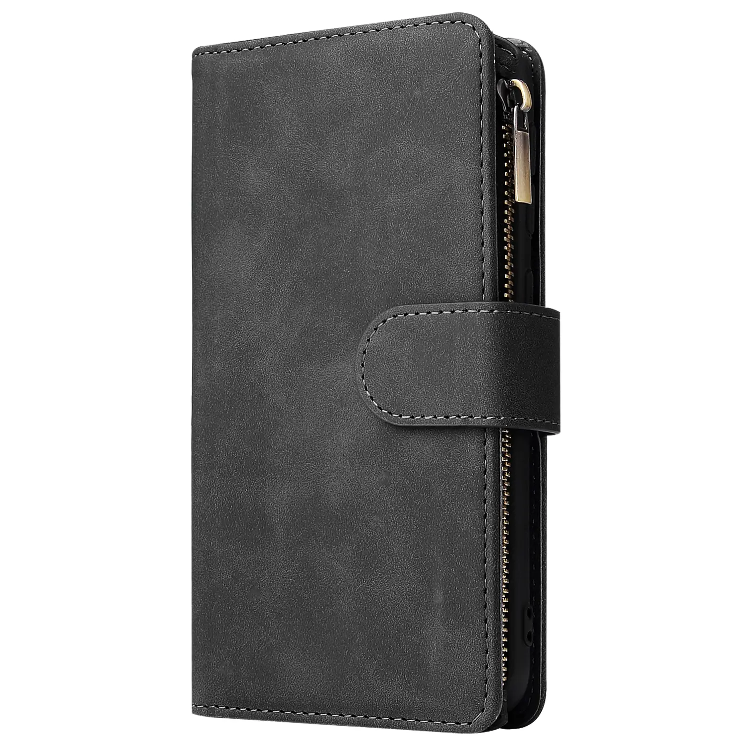 Retro Frosted Zipper Leather Case