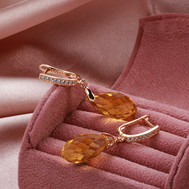 Women's Fashionable Temperament Yellow White Stone Earrings