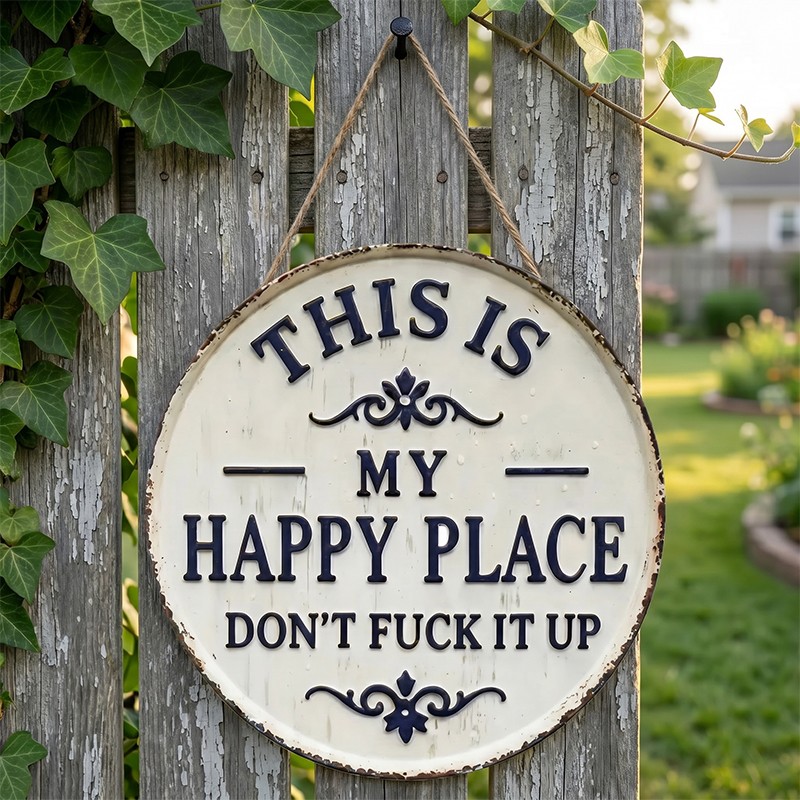 Funny garden metal sign this is my happy place welcome sign