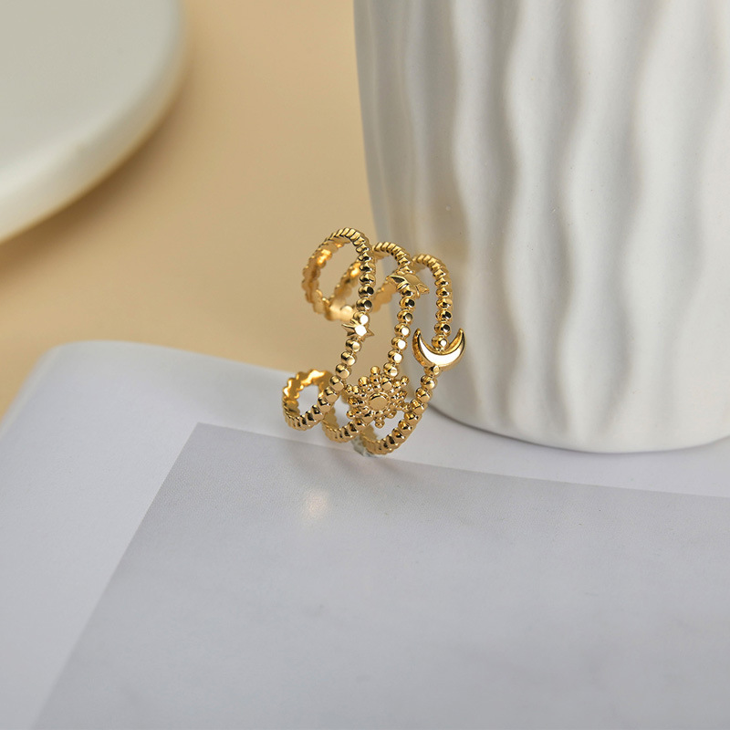 Hollow Six Pointed Star Moon Adjustable Ring — foto 2