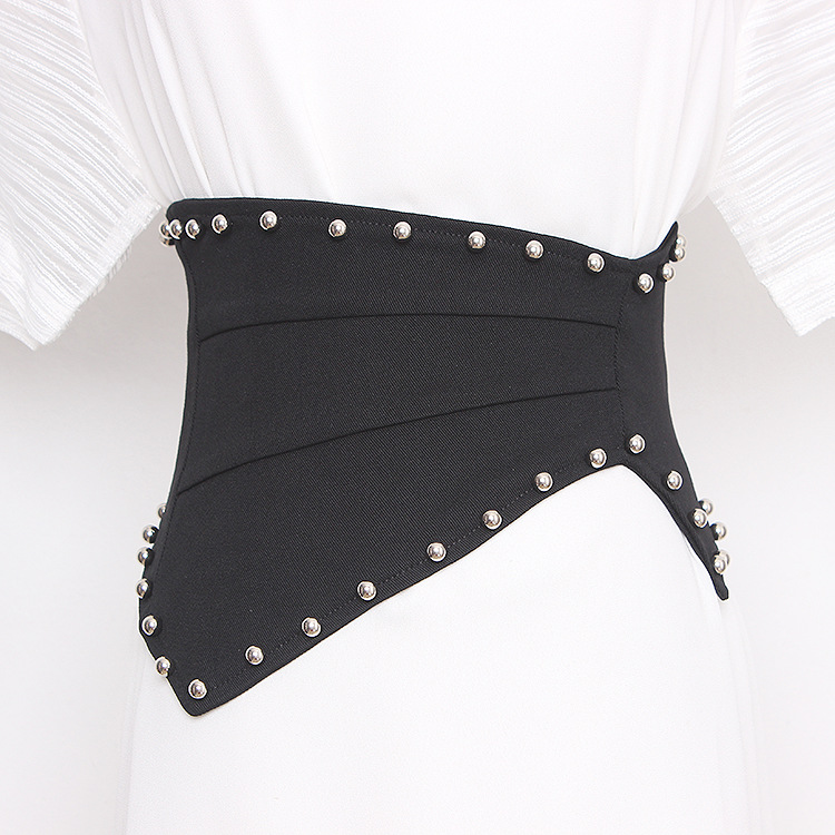 Title 1, Elastic Black Denim Rivet Irregular Waist Girdle