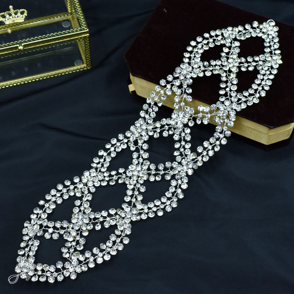 Bridal Mesh Rhinestone Cross S-Bend Handmade Tiara Shape