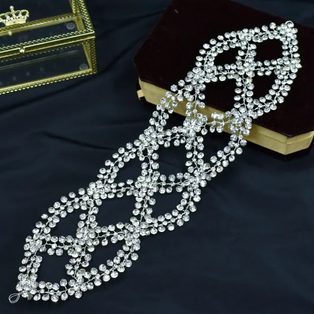 Bridal Mesh Rhinestone Cross S Bend Handmade Tiara Shape Silver - Shop at LoveMi