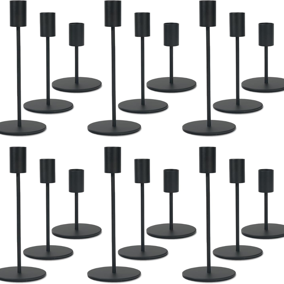 Black Candlestick Holders Set Of 18, Bulk Decorative Metal Candelabra Fits 0.8 Inch Taper Candles, Black Taper Candle Stands For Wedding Home Party Table Decor