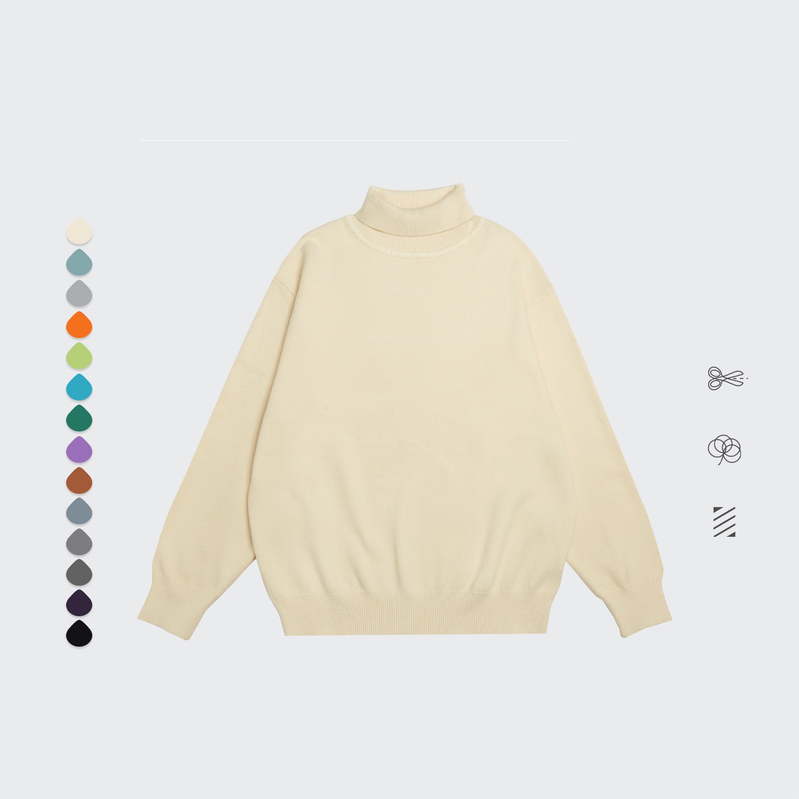 Title 5, Core Spun Loose High Neck Sweater Solid Color K...