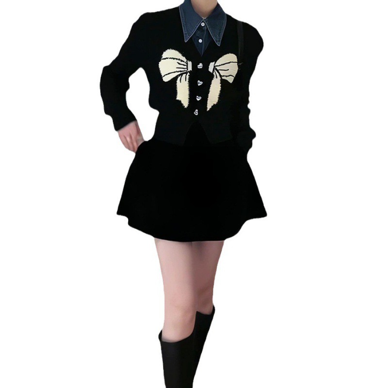 French Style Bow V-neck Sweater Top