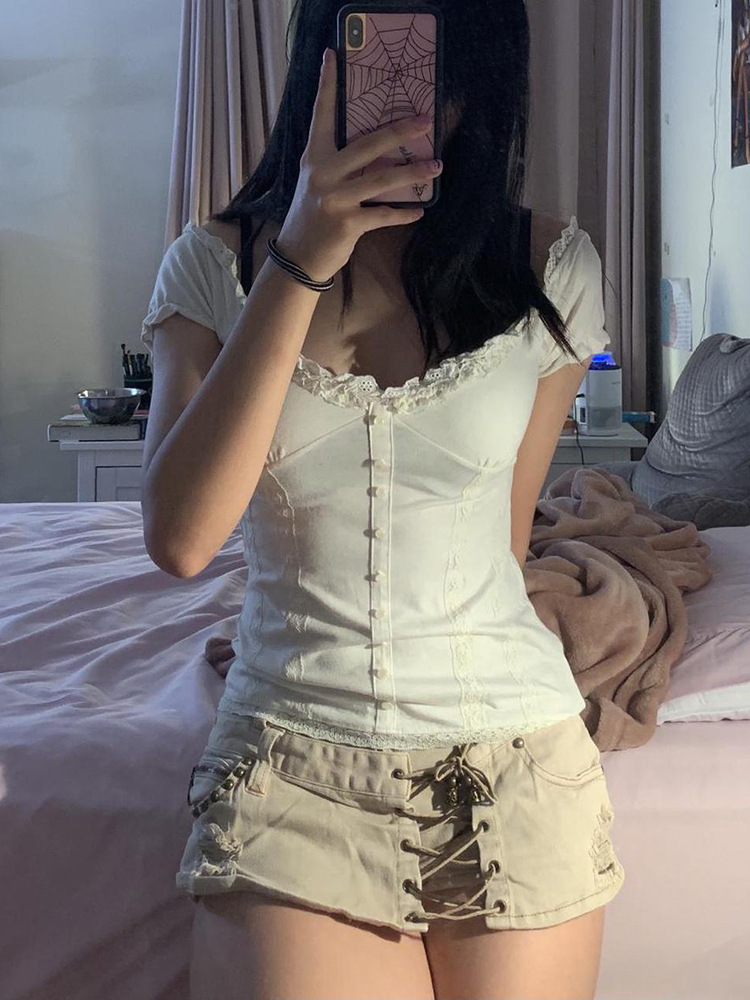 Amazon Women's Lace Button V-neck Top