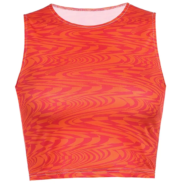 Sleeveless Fashion Sexy Round Neck Outer Wear Base Printing T shirt Red - Shop at LoveMi