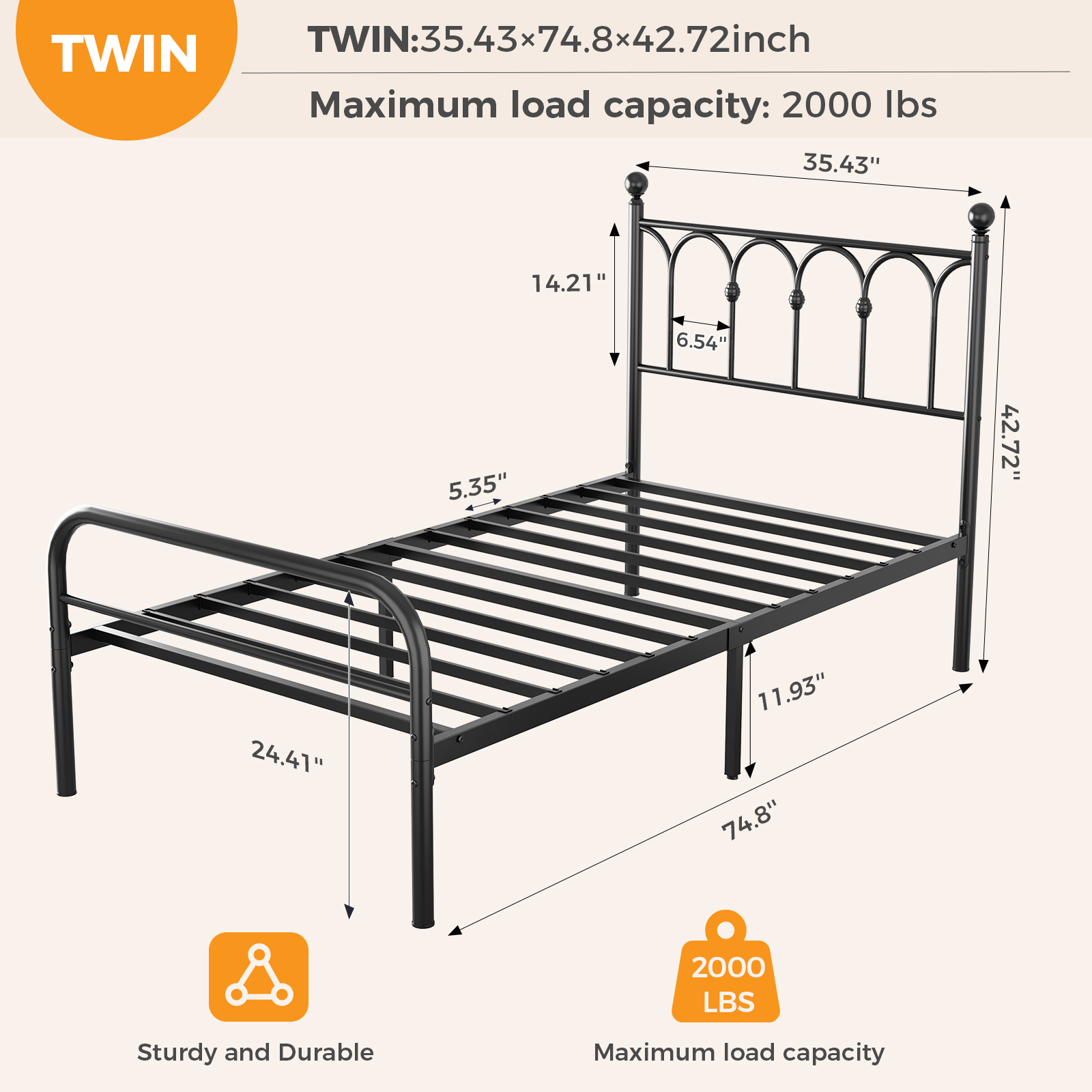 Sturdy And Durable Metal Base Frame, Noiseless Sturdy Steel Crossbars, Under-bed Storage Space, No Need For Box Springs