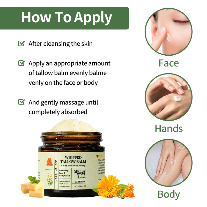 Herb Infused Whipped Grass Fed Beef Tallow Honey Balm, Natural Grass-Fed Tallow Face & Body Moisturizer, Dry Skin Barrier Repair Nourishing Body Butter Cream — foto 3