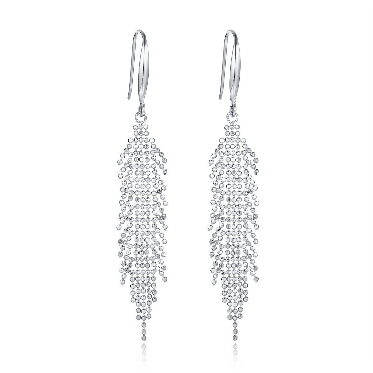 S925 Sterling Silver Tassel Dangle Earrings 59.8mm Long 2g Lightweight Mesh Bead Flowing Design Platinum Gold Rose Gold Plated Gift Box