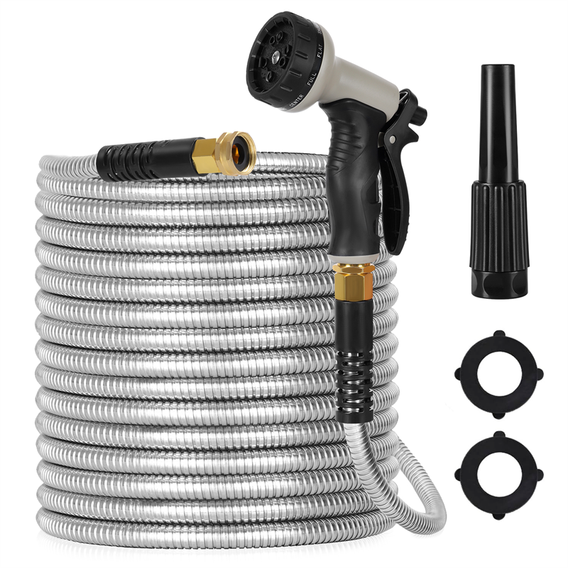 Title 1, Metal Garden Hose, 100ft Stainless Steel Flexib...